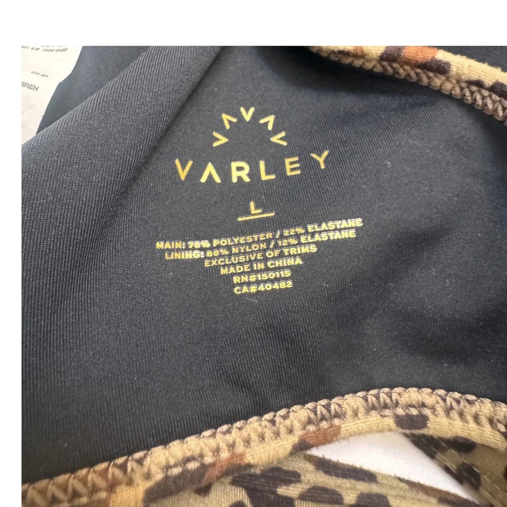 Varley Watson Bra Coffee Cheetah Leopard Print Sports Bra Large Strappy Back